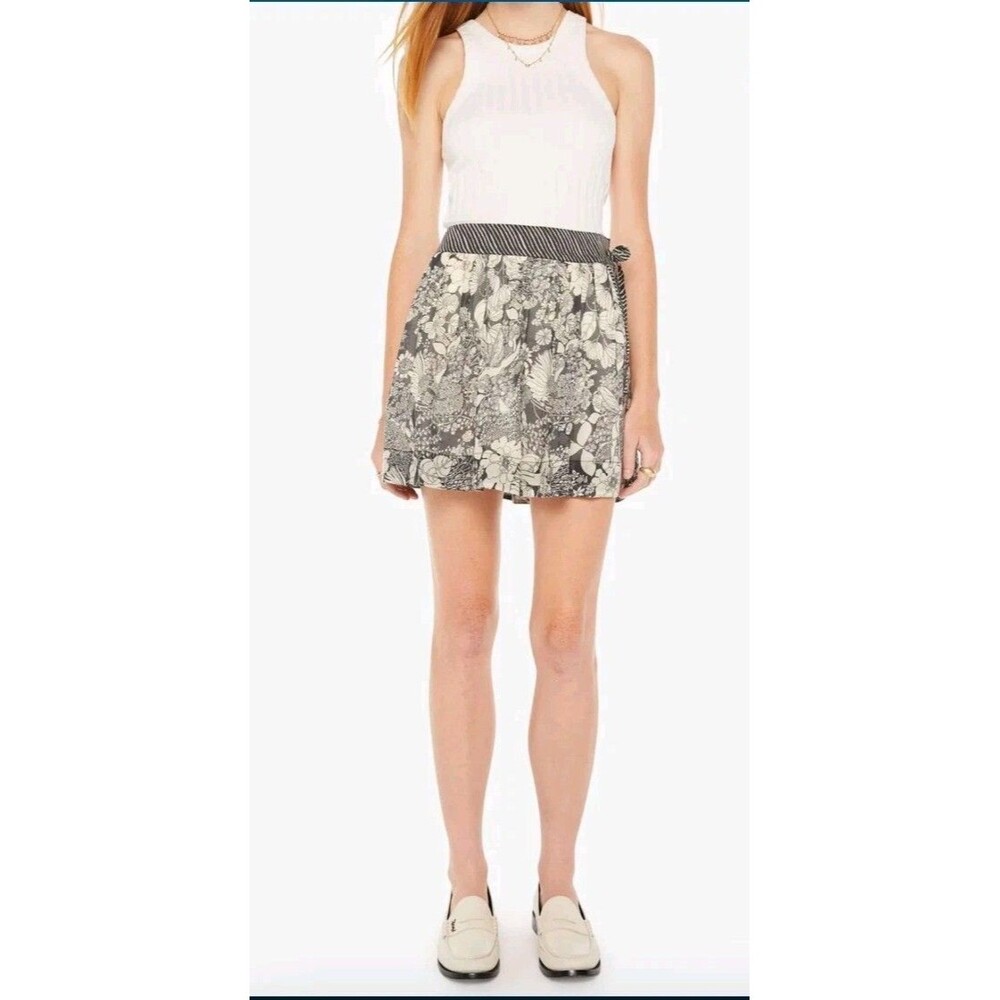 Mother The String Along Skirt Size Large Floral Grey Beige Short - Picture 9 of 10